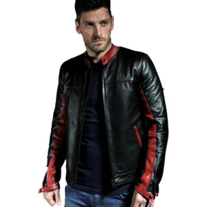 Ban Collar Black Leather Biker Style Fashion Jacket - Image 2