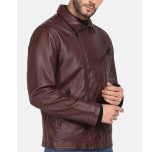 Sheepskin Brown Leather Motorcycle Rider Style Jacket - Image 2