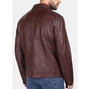 Sheepskin Brown Leather Motorcycle Rider Style Jacket - Image 3