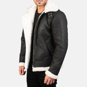 Real Sheepskin Bomber Aviator Coat Leather Jacket - Image 1