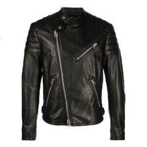 Band Collar Black Leather Multiple Zip-Fastening Pocket Jacket - Image 4