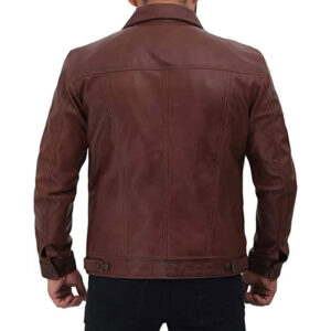 Sheepskin Brown Leather Motorcycle Style Jacket - Image 2