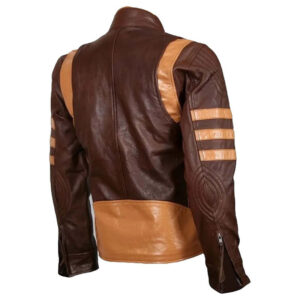 Brown Leather Wolverine Vintage Nehru Style Collar Jacket - Image 2