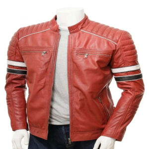 Quilted Diamond Biker Style Leather Jacket - Image 1