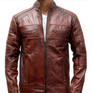 Vintage Distressed Brown Waxed Biker Motorcycle Leather Jacket - Image 1