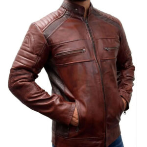 Vintage Distressed Brown Waxed Biker Motorcycle Leather Jacket - Image 4