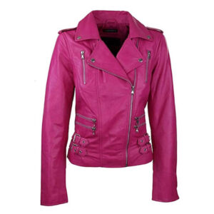 Biker Racer Shocking Pink Leather Jacket - Image 1