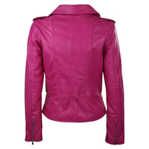 Biker Racer Shocking Pink Leather Jacket - Image 2