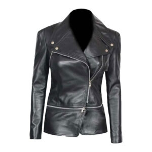 Ladies Slim Fit Black Leather Jacket - Image 1