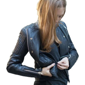 Black Spread Collar Leather Fashion Jacket - Image 2