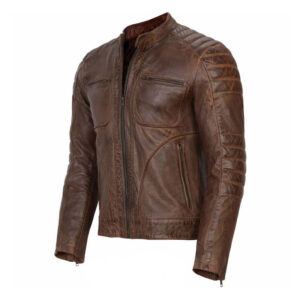 Slim Fit Biker Jacket Café Racer Vintage Brown and Black Leather Jackets - Image 1