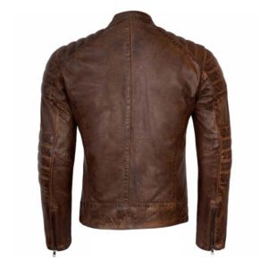 Slim Fit Biker Jacket Café Racer Vintage Brown and Black Leather Jackets - Image 2