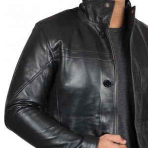 Lambskin Black Leather Blazer Coat - Image 3