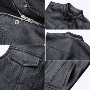 Black Leather Outdoor Vest - Image 2