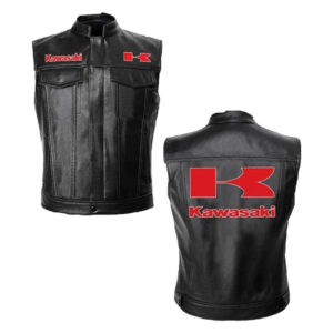 Kawasaki Motorcycle Riding Black Leather Vest - Image 1