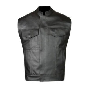 Club Style Motorbike Leather Vest - Image 1