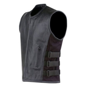 Adjustable Velcro Straps Biker Real Leather Vest - Image 2