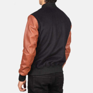 Black And Brown Sheep Leather Body & Sleeves Synthetic Wool Varsity Jacket - Image 3