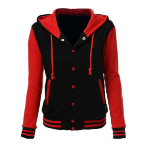 Varsity Jacket Style Letterman Coat Black Red Hoodie - Image 3