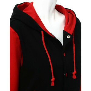 Varsity Jacket Style Letterman Coat Black Red Hoodie - Image 4