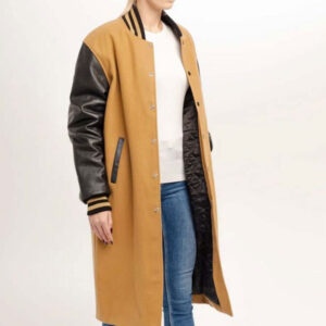 Ribbed Style Collar Varsity Jackets Long Coat - Image 4