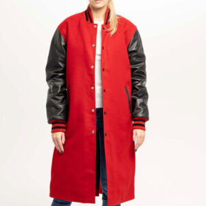 Warm Stylish Wool Varsity Style Leather Sleeves Coat - Image 3