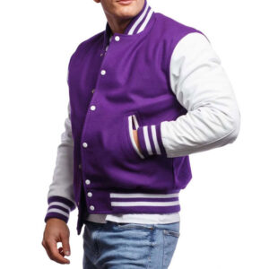 Fashion Varsity Bomber Leather Sleeves Body Wool Jacket - Image 3