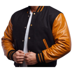 Black And Brown Varsity Bomber Varsity Jacket - Image 3