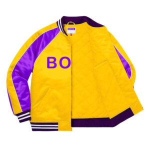 Yellow And Purple Satin Letterman Varsity Jacket - Image 4