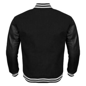 Baseball Black Varsity Bomber Jacket Sleeves Leather Body Synthetic Wool - Image 2