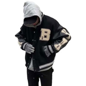 Unisex Black Bones Hip-Hop Varsity Baseball Bomber Jacket - Image 4