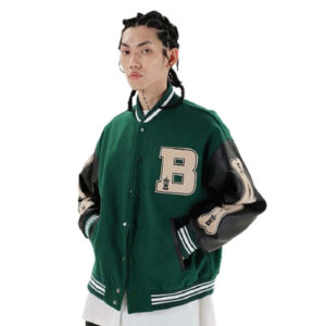 Green And Black Varsity Bomber Jacket - Image 2