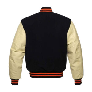 Leather Sleeves Wool Black Body Bomber Varsity Jacket - Image 2