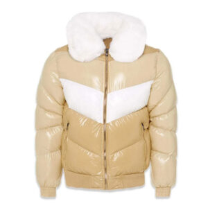 Shiny Golden Bubble Puffer Bomber Aviator Jacket - Image 1