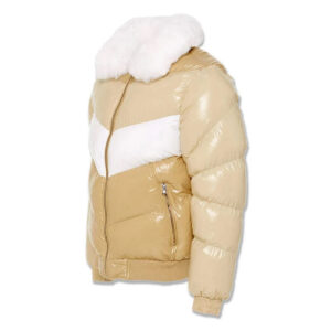 Shiny Golden Bubble Puffer Bomber Aviator Jacket - Image 2