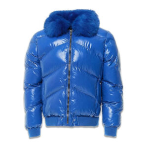 Handmade Blue Aviator Bomber Puffer Jacket - Image 1