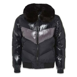 Black Shinny Puffer Removeable Faux Fur Collar - Image 4