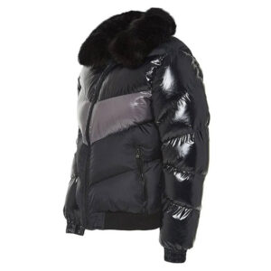 Black Shinny Puffer Removeable Faux Fur Collar - Image 5