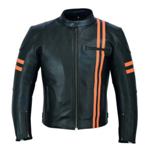 Genuine Cowhide Leather Warrior Style With Stripe Biker Jacket - Image 1