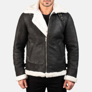 Real Sheepskin Bomber Aviator Coat Leather Jacket - Image 2