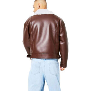 Dark Brown Aviator Leather Jacket - Image 3