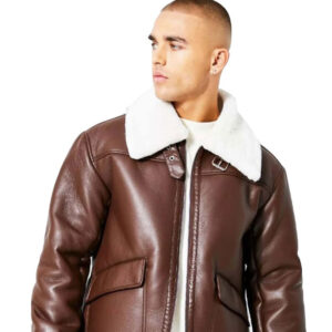 Dark Brown Aviator Leather Jacket - Image 1