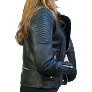 Black Spread Collar Leather Fashion Jacket - Image 4