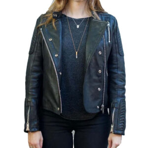 Black Spread Collar Leather Fashion Jacket - Image 5