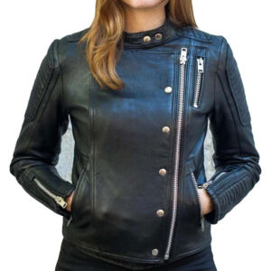 Black Spread Collar Leather Fashion Jacket - Image 1