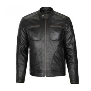 Slim Fit Biker Jacket Café Racer Vintage Brown and Black Leather Jackets - Image 4