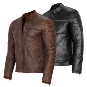 Slim Fit Biker Jacket Café Racer Vintage Brown and Black Leather Jackets - Image 5