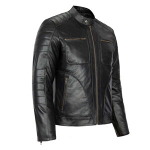 Slim Fit Biker Jacket Café Racer Vintage Brown and Black Leather Jackets - Image 6