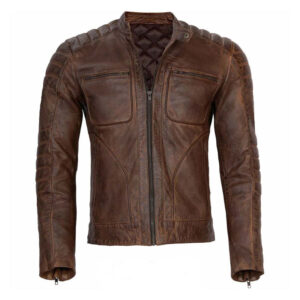 Slim Fit Biker Jacket Café Racer Vintage Brown and Black Leather Jackets - Image 7