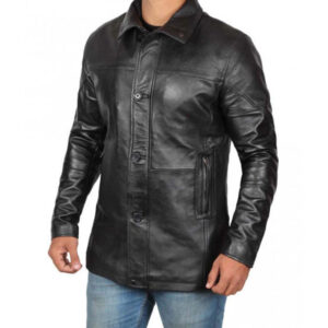 Lambskin Black Leather Blazer Coat - Image 5